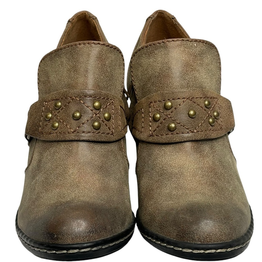 New 2 Lips Too Women Ankle Bootie Light Brown Burnished Toes Slip On & Zip 7.5